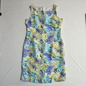 Talbots Silk Sleeveless Shift Dress Abstract Tropical Print Size 12